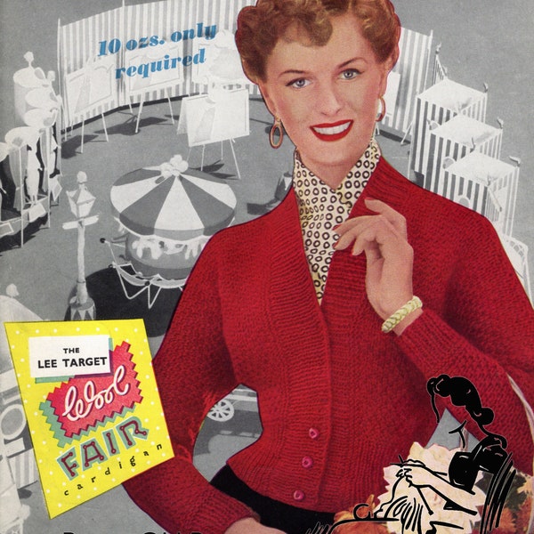 Lady's Quick to Knit Fitted Cardigan  Size 3 Sizes 34 to 38 Bust Lee Target 1232 Early 1950s Vintage Knitting Pattern Instant PDF Download