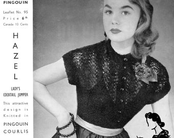 Fabulous 1950s Cocktail Jumper 34 to 36 Bust Laines Du Pingouin 95 Vintage Knitting Pattern Instant Download