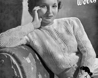 Diamond Pattern Ladies Bed Jacket Cardigan 35 Bust Teddy Wools 93 1940s Vintage Knitting Pattern Pdf Download