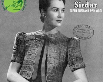 Glamourous Lady's Open Knit Drop Stitch Bolero 34 Bust Sirdar 780 1940s Vintage Knitting Instant Pattern Download
