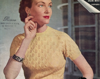 Molde para blusa de malha rendada dos anos 1950, busto 34-36 (Download em PDF)