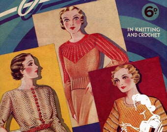 Beautiful 1930s Sweaters to Knit and Crochet 8 Designs Art Deco Weldons 278 Vintage Knitting Pattern Instant Download PDF