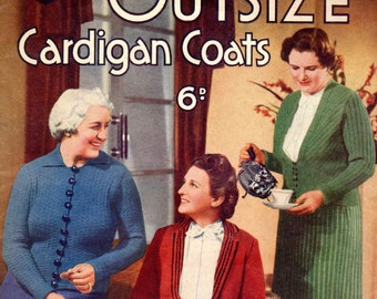 1930s Plus Size Cardigan Knitting Pattern: Weldons Vintage Design (PDF)