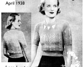 Petite 1930s Lace Jumper 32 to 34 Bust Good Needlework and Knitting 1938 Vintage Knitting Pattern Download PDF