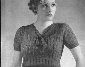 1930s Lace Jumper Knitting Pattern, Vintage Blouse (Digital Download)