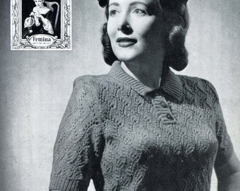 Beautiful 1940s Ladies Front Opening Lace Jumper 38 to 39 Bust Bairnswear 490 Vintage Knitting Pattern Download PDF