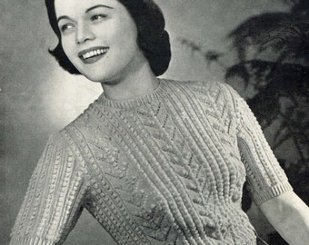 Great Bobble and Lace Short Sleeve Jumper 34 to 36 Bust Patons 360 Vintage 1940s Knitting Pattern Download
