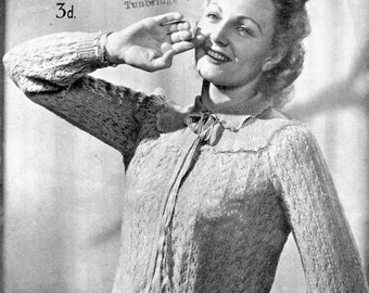 Munrospun 3638 Lace Bed Jacket Cardigan 38 Bust Ladies Vintage 1940s Knitting Pattern