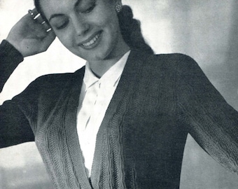 Lovely 1940s Cable Cardigan 38 to 40 Bust Patons 350 Vintage Knitting Pattern Download