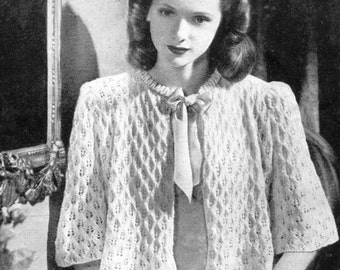1940s Lacy and Feminine Bed Jacket Cardigan Bestway 1772 Vintage Knitting Pattern Download