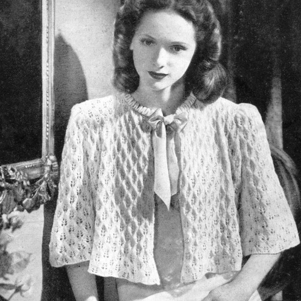 1940s Lacy and Feminine Bed Jacket Cardigan Bestway 1772 Vintage Knitting Pattern Download