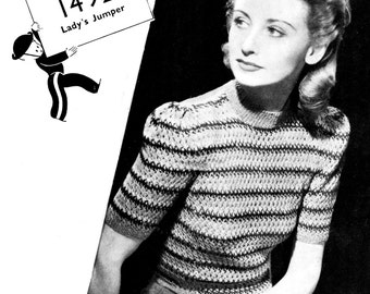 Striped 1940s Sweater 34 Bust Copley's 1492 Knitting Pattern
