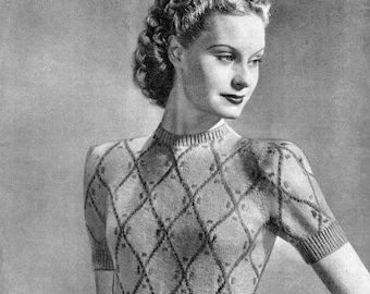 1940s Fair Isle Gitterpullover Strickmuster (34-36 Büste) (Digitaler Download)