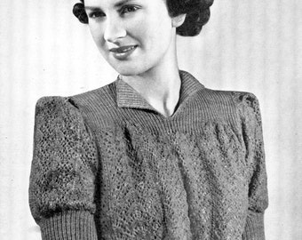 Beautiful 1940s Lace Blouse Jumper 36 Bust Patons 997 Vintage Knitting Pattern