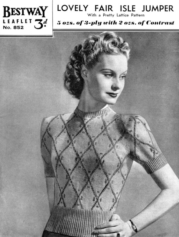 Fabulous 1940s Lattice Fair Isle Jumper 34 to 36 Bust | Etsy Australia