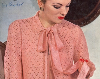 1940s Bed Jacket Knitting Pattern: Lacy Cardigan, 32-36 Bust (Digital Download)