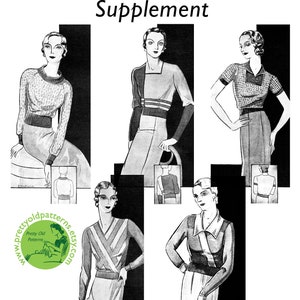 Suéteres y jerséis clásicos de los años 30. Cinco diseños y tallas. Segundo suplemento de tejido de Good Housekeeping. Patrón de tejido vintage para descargar.