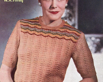 Ladies 38" Bust Short  or Long Sleeve Jumper 1940s Vintage Knitting Pattern Sirdar 1239 PDF Instant Download