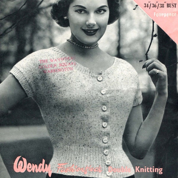 Fabulous 1950s Short Sleeve Blouse 3 Size 34" to 38" Bust Wendy 766 Vintage Knitting Pattern Download