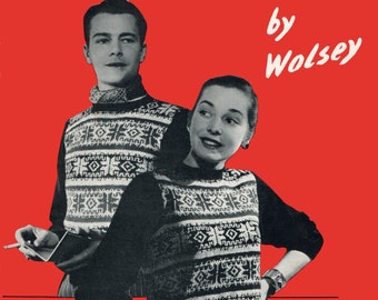 Amazing Unisex Fair Isle Jumper 36" Bust or Chest Wolsey 977 Early 1950s Vintage Knitting Pattern Pdf