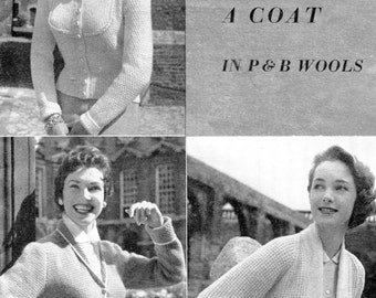1950er Jahre Cardigan Mantel Strickmuster: 3 Styles, 34-38 Büste (Digitaler Download)