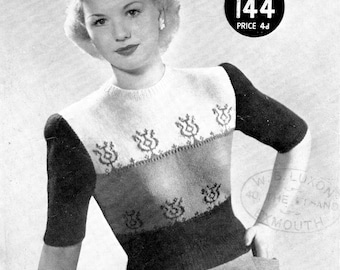 Vintage 1940s Fair Isle Jumper Knitting Pattern (PDF Download)