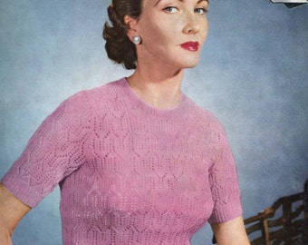 Lovely Lace Early 1950s Jumper 34 to 36" Bust Wendy 543 Vintage Knitting Pattern Pdf Download