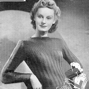 Ladies Mock Cable Rib Slender Jumper Bust 35 Vintage 1940s Knitting Pattern Weldons 223 Pdf Download