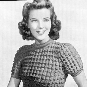 Ladies 1940s Petite Bubble Bobble Jumper Bust 30&quot;-34&quot; Bestway 1313 Vintage Knitting Pattern Download