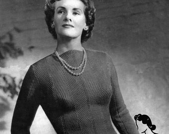 Lady's Chevron Rib Pattern Jumper Sweater Pullover Bust 34 Golden Eagle 929 1940s Vintage Knitting Pattern Instant PDF Download