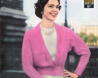 1950s Strickmuster Cardigan Muster: Bogenkante, gezackte Taille (PDF Download)