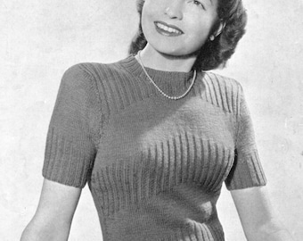 Classic Ladies Ribbed Jumper 3 Sizes 32" to 36" Bust Target 622 Digital Vintage 1940s Knitting Pattern