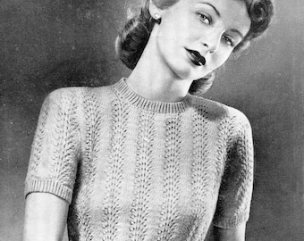 Lacy Fan Feather Ladies Jumper up to 38" Bust Vintage 1940s Kniting Pattern Bestway 2075 Pdf Download