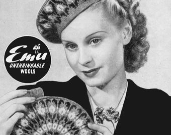 Wonderful 1940s Ladies Fair Isle Beret and Bag Bestway 1161 4ply Fingering Vintage Knitting Pattern Download PDF