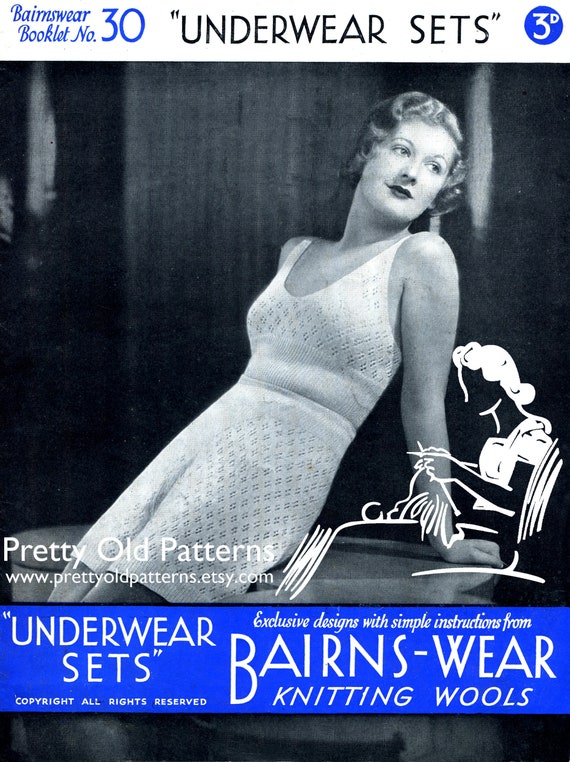 Early 1930s Ladies Underwear Lingerie Sets 4 Designs 30 to 38 Bust  Bairnswear 30 Vintage Knitting Pattern Instant PDF Download -  Canada