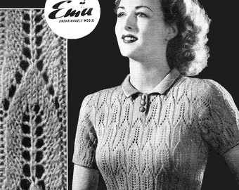 Lovely Lacy Jumper in Leaf Pattern 34 Bust Bestway 1318 Vintage 1940s Kniting Pattern Pdf Download