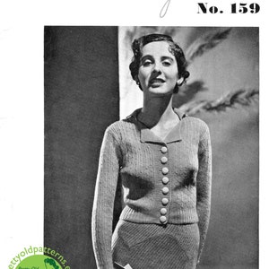 Brilliant Sleek 1930s Blouse Cardigan 34 Bust Wolsey 159 Vintage Knitting Pattern Instant Digital Download