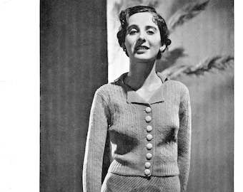 Brilliant Sleek 1930s Blouse Cardigan 34 Bust Wolsey 159 Vintage Knitting Pattern Instant Digital Download
