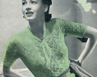 Stunning 1930s Lace Short Sleeve Jumper 33 to 34 Bust Robin 170 Vintage Knitting Pattern Pdf Download