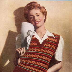 Amazing 1940s Fair Isle Pullover Vest Tank Top 34 to 36 Bust Penelope M1269 Briggs Vintage Knitting Pattern Download