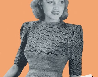 Modello per maglione a coste anni '40, taglia busto 34" (download digitale)