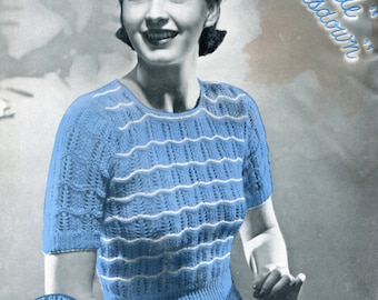 Lovely 1930s Lace Ladder Silk and Angora Jumper Bust 33" Robin 171 Vintage Knitting Pattern Digital Download