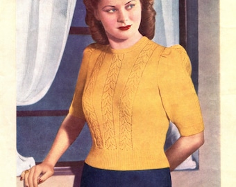 Modello per maglione a maniche a sbuffo anni '40, taglia 34 (seggiolino) (download immediato)