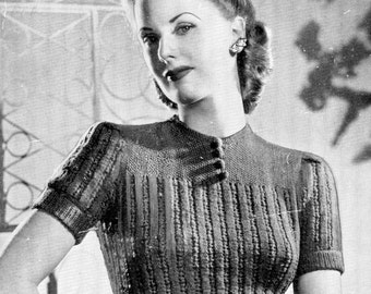 Lace Rib Short Sleeve Jumper Ladies 34" Bust 1940s Vintage Knitting Pattern Weldons 285 3-ply Light Fingering Pdf Download