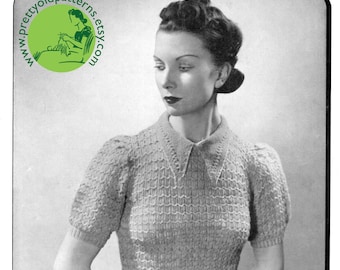 Lacy Blouse Jumper Sweater Odd Pin Drawn Thread Affect Bust 32 to 34 Jaeger 573 Vintage Knitting Instant Pattern Download