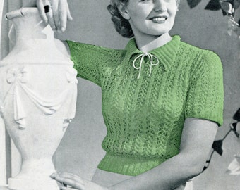 Sunny Days Wonderful 1930s Lace Jumper Blouse 33 to 36" Bust Robin 94 Vintage Knitting Pattern Pdf Download