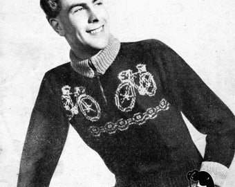 Padrão de tricô vintage para suéter de ciclismo Fair Isle dos anos 1940 (download em PDF)