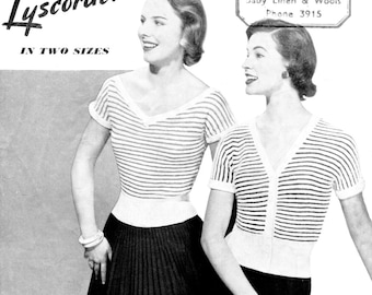 1950s Striped Cotton Jumper and Cardigan 34" and 36" Bust Twilleys 543 Vintage Knitting Pattern Download