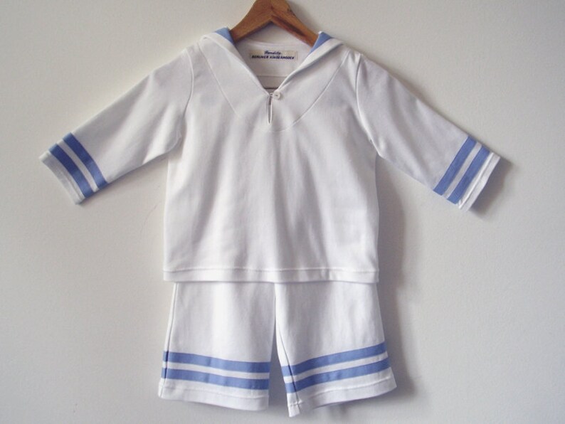 Shirt and Pants,Maritime Baptism,Family Cotton Jersey Cosy Two-Piece White Sailor Baby Suit With Navy-Blue Stripes BABY SUIT AHOI