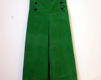 PANTS AHOI CORDUROY, Green Corduroy Children's And Babies' Sailor Pants, Wide Long Legs, Sailor Flap Button Closure, Cotton, Maritime Autumn